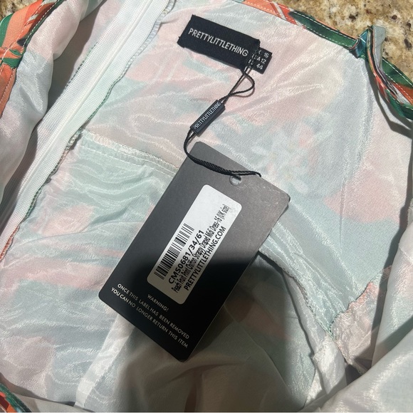 PrettyLittleThing Peach Fruit Print Chiffon Strappy Draped Midi Dress US 12 - Picture 7 of 10